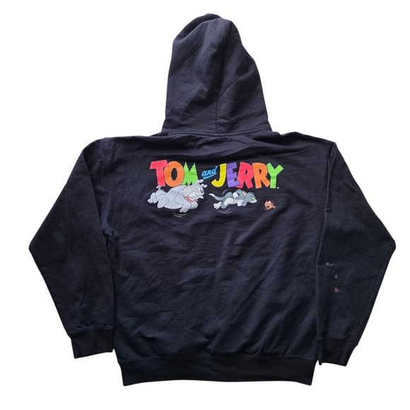 Tom And Jerry Mens Graphic Black  Distressed Pullover Hoodie - Picture 1 of 8